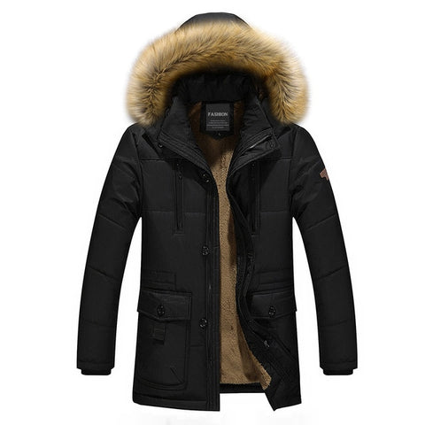 Men's Winter Coat with Thick Fleece and Fur Hooded Collar