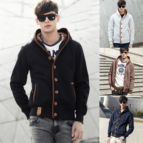 Men's Casual Buttoned Hoodie Cardigan Jacket